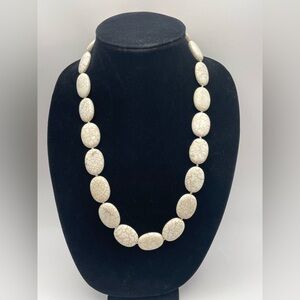 White Turquoise Howlite Necklace Oval Oblong stone beads 24” statement necklace